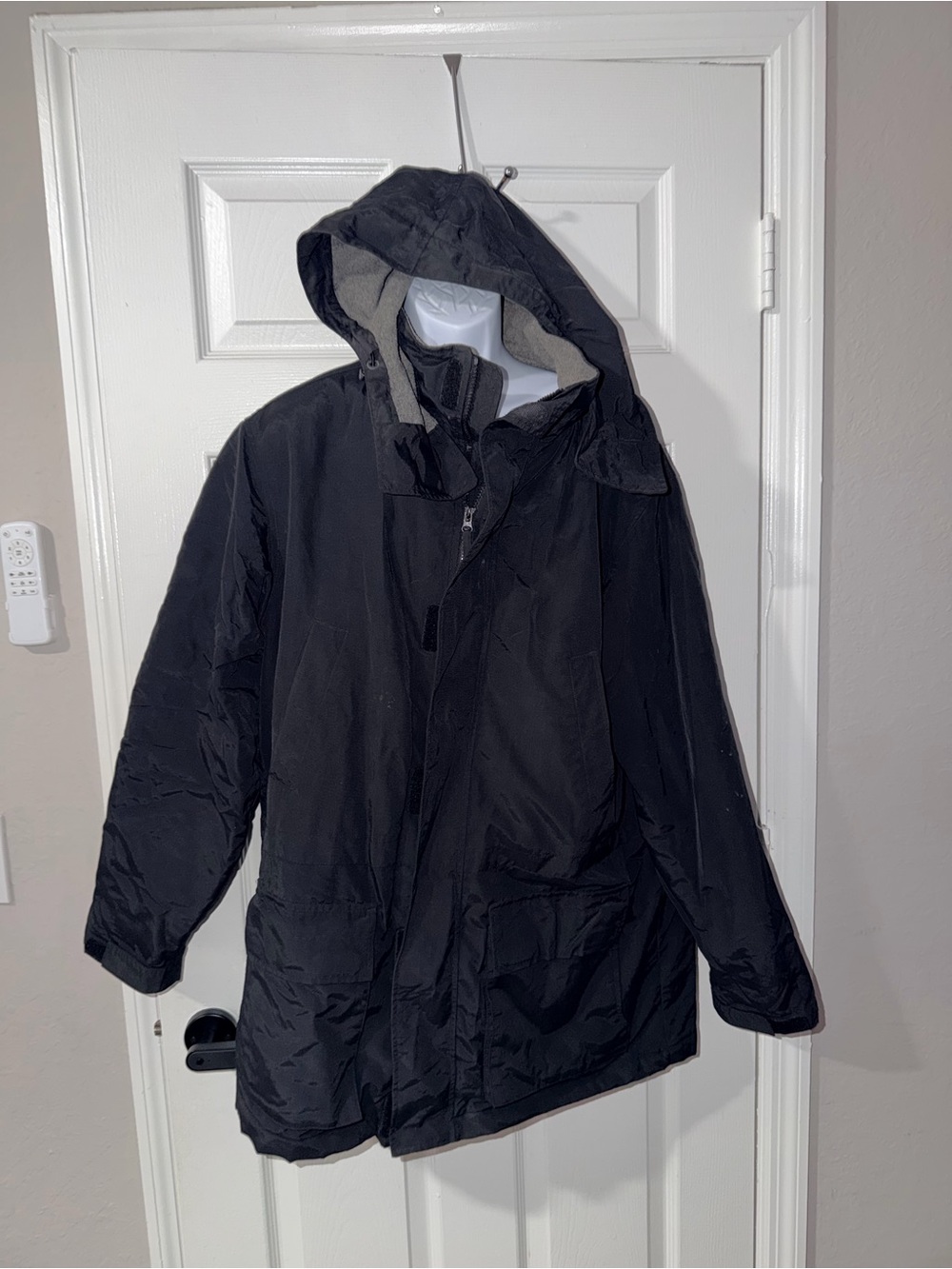 SPLITRAIL Genuine Outdoors Heavy Winter Parka Coat Black Fleece Lined Hooded M